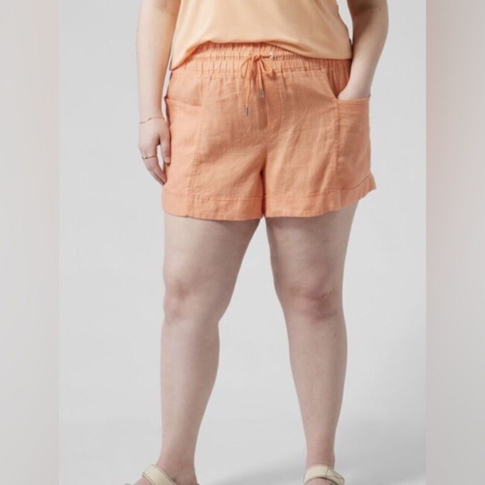 NWT Athleta Womens Cabo Linen 4” Shorts Size 22 Orange Pockets Drawstring Casual